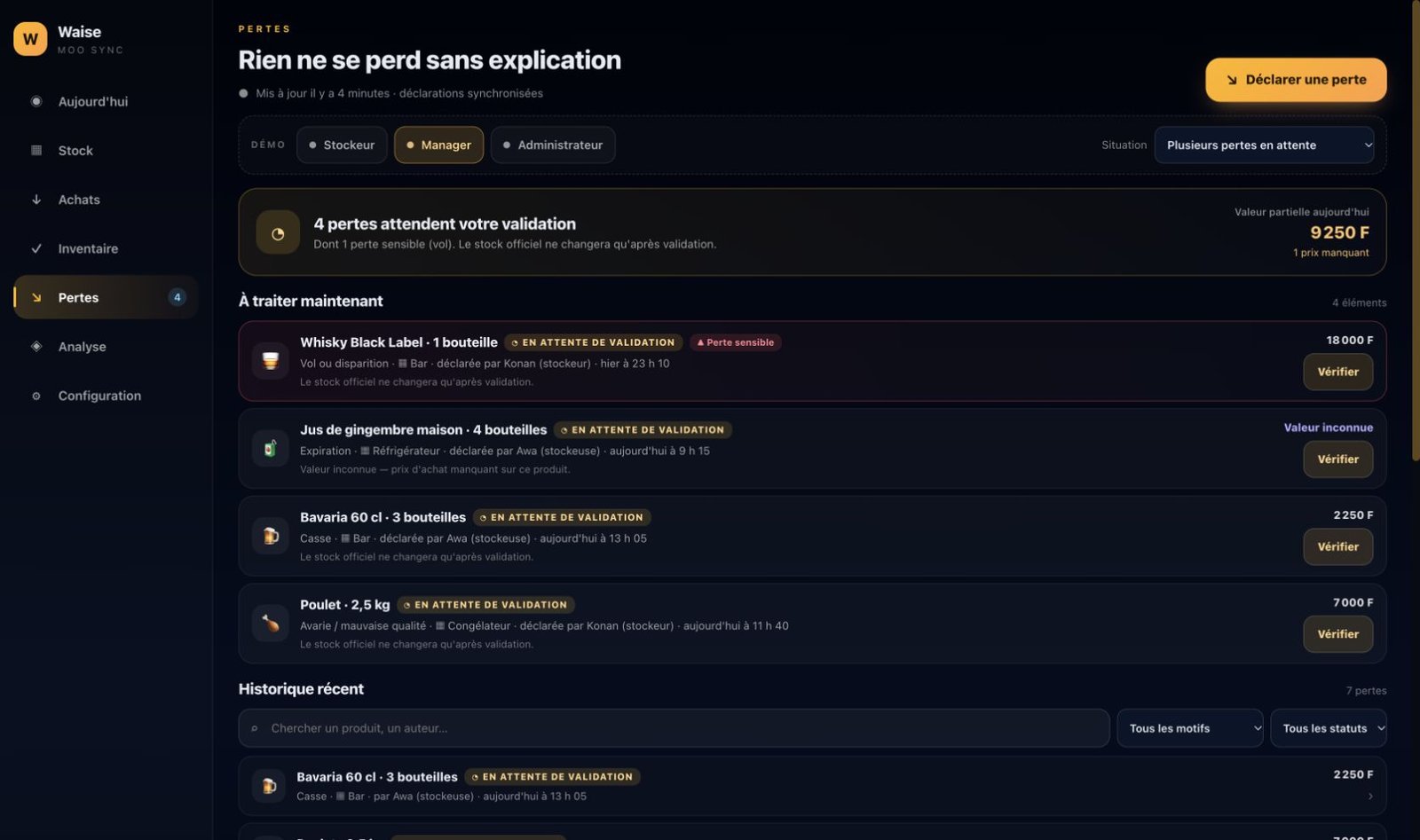 Formulaire de déclaration de perte dans Waise